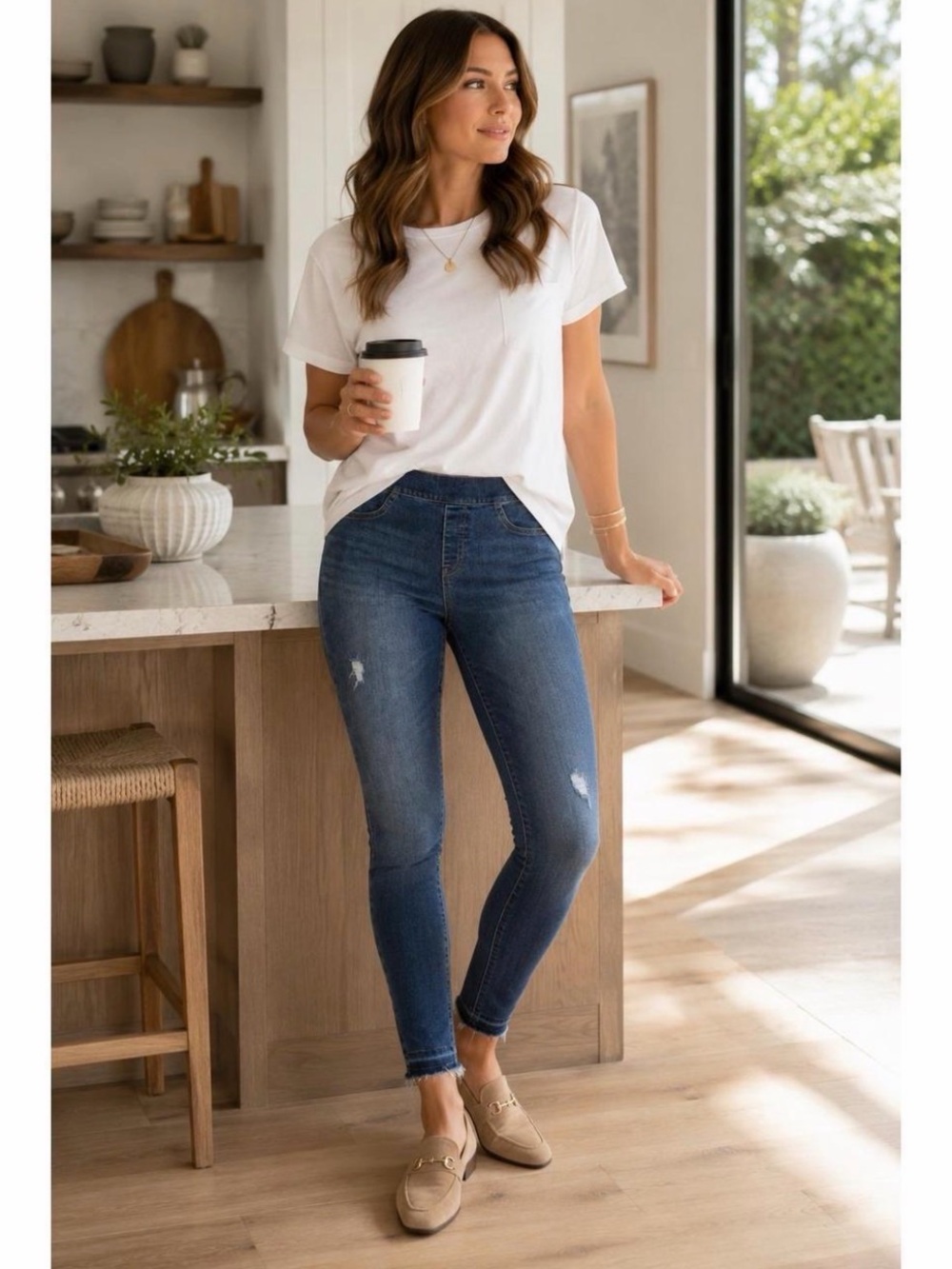 ✧ SPANX Jean-ish Pull-On Distressed Skinny Jeans | Size Large | Stretch Denim ✧